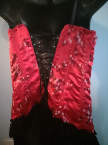 Red/Black print boned Chinese Brocade Corset - Picture 7 of 8