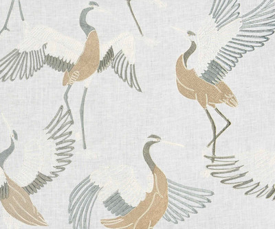 Stroheim for Fabricut Dancing Crane Embroidered Fabric