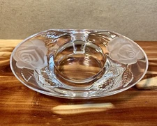 Vintage-Glass Crystal Frosted Rose Candle Holder/Trinket Dish-Stamped France