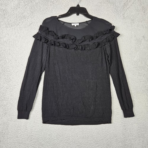 Claudie Pierlot MAYOTTE Women’s Black Chiffon neckline Knit ruffle sweater Sz 2