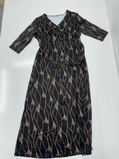 Shein Black Gold Geometric Print Long Sleeve Belted Dress Womens Size 3XL