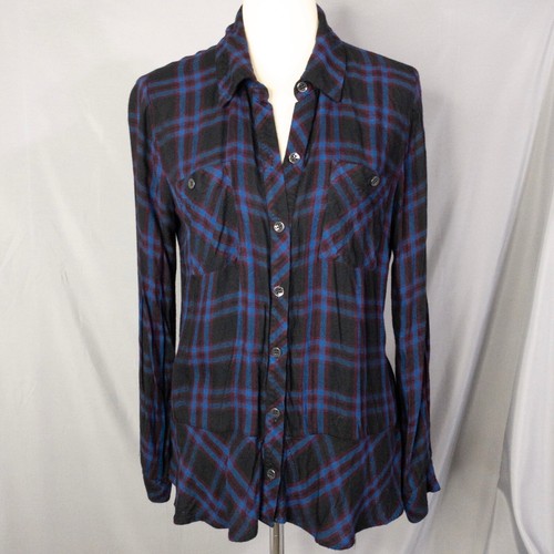 Flannel Shirt Medium Moody Plaid Check 