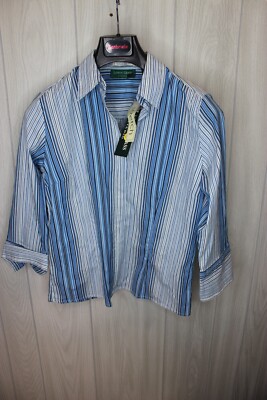 NWT Lemon Grass Studio Long Sleeve Blue STRIPE women's zip up Shirt Size S