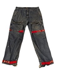 Vintage MARITH  FRANCOIS GIRBAUD Red Strap Streetwear Wide Leg Baggy Jeans 40x33