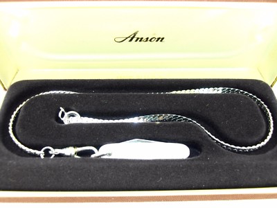 Waldemar Vest Chain Anson Silvertone herringbone links with swivel and knife