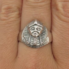 925 Sterling Silver Vintage King Tut Egyptian Pharaoh Ring Size 9.5