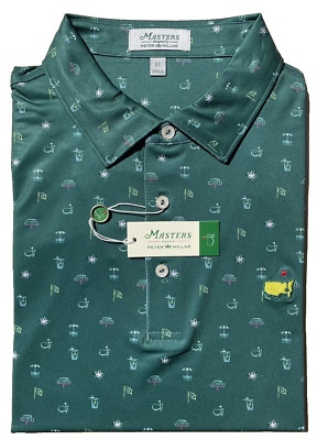 2026 Masters Tournament Peter Millar Green Icons Print XL Men s Golf Polo    