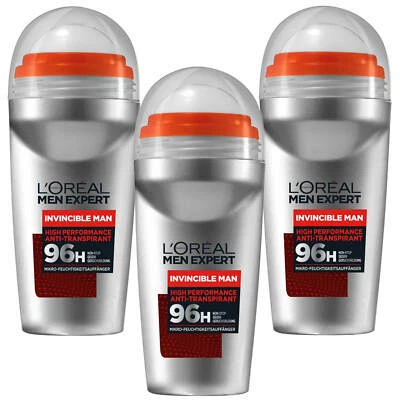 3x 50ml Loreal Men Expert Deodorant Roll-On Invincible Man 96h Anti Transpirant