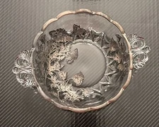 Vintage Fostoria Glass Ashtray Silver Blossom Flower Trinket Bowl Dish