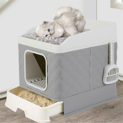 Jumbo 2 In 1 Enclosed Cat Litter Box Cat Bed Odorless Kitten Tray Toilet Cabinet