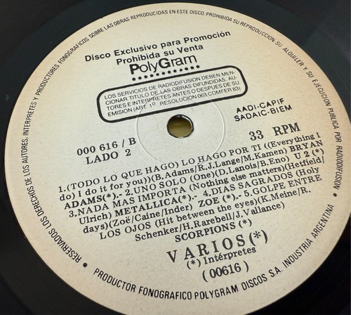 U2 One "Uno Solo" Metallica Zoe 1991 Mega Rare Polygram 12" Argentina Promo - Picture 2 of 4