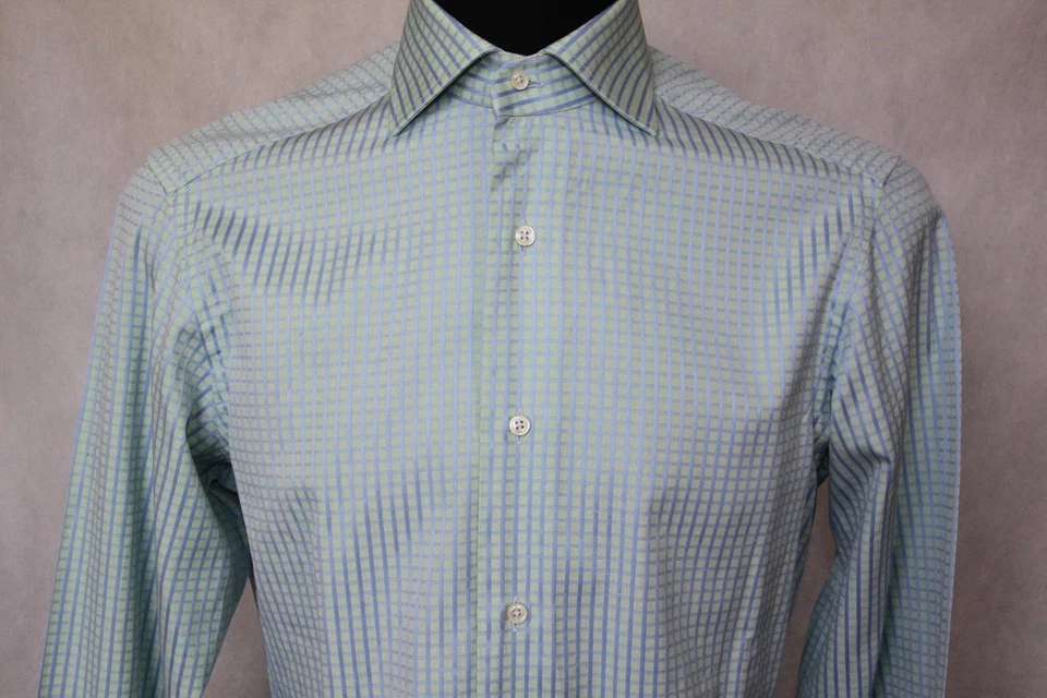 CAMISA A CUADROS DE MANGA LARGA AZUL VERDE DE LUJO PARA HOMBRE 'LA CHEMISE' t... - Imagen 3 de 4