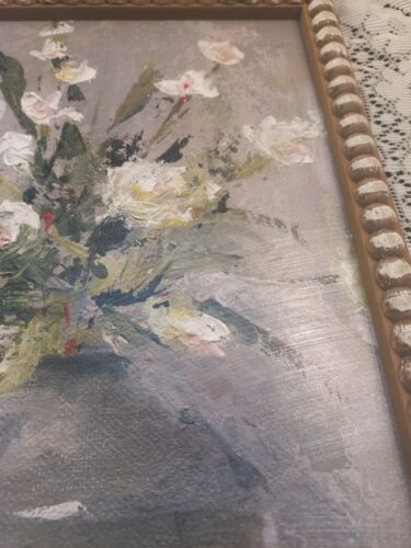 Floral Painting On Wood 19x14" Framed Art Muted Colors Rustic Frame Textured EUC - Picture 7 of 11