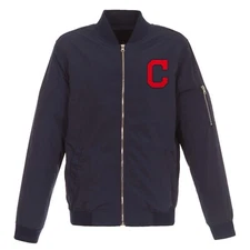 MLB Cleveland Indians  JH Design Lightweight Nylon Bomber Jacket Navy