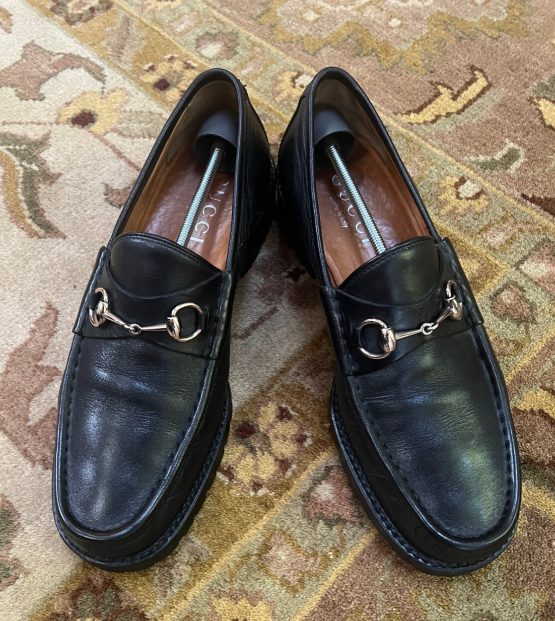 Gucci Horsebit Chunky Loafers Black Mens Size 11 Rubber Sole Casual Shoes