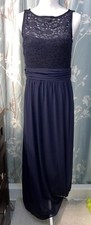Chaps Dress Formal Womens 10 Navy Full Length Fully Lined Lacy Top Flowy Skirt