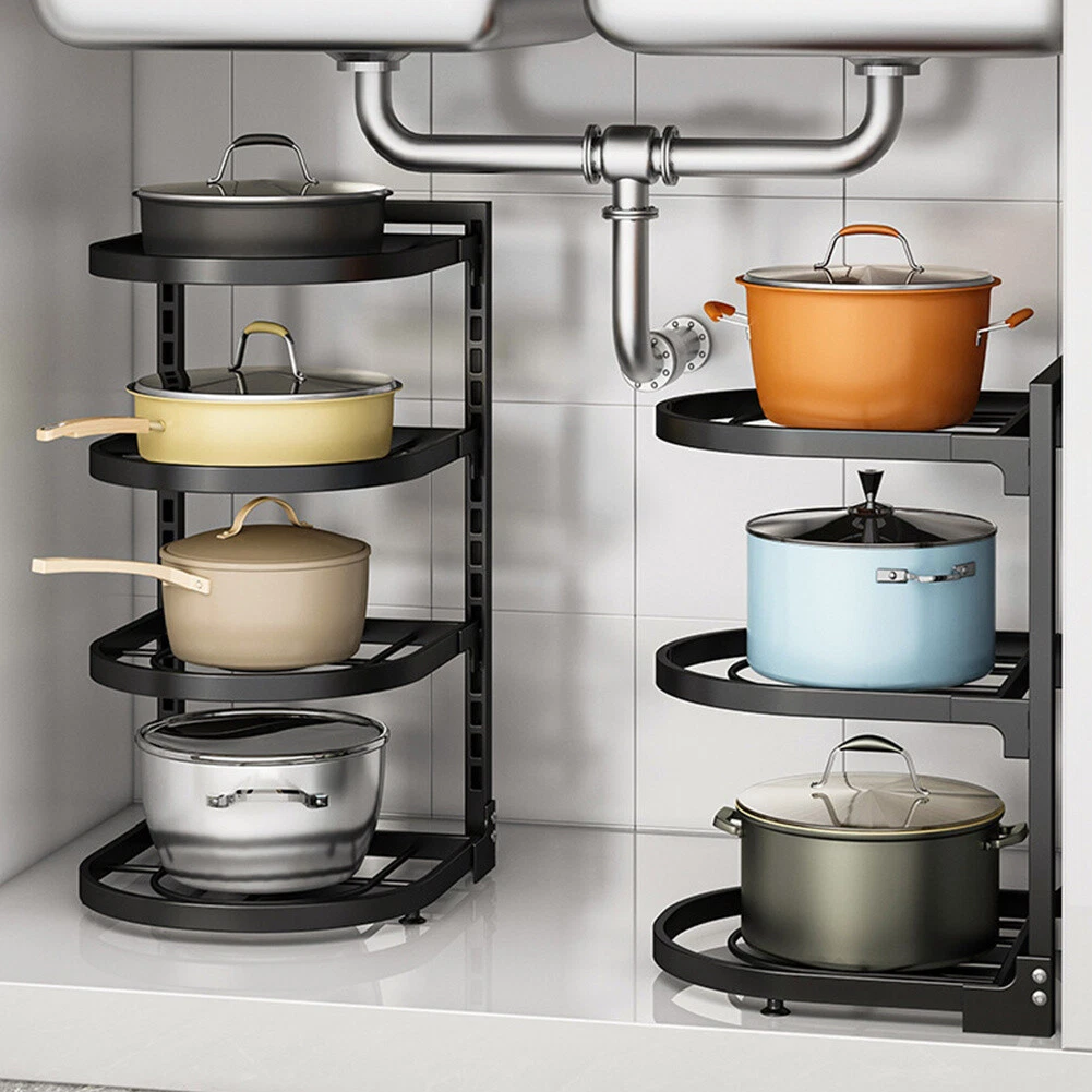 Under Sink Kitchen Cupboard Pan Organiser Saucepan Pot Rack Storage Shelf Holder
