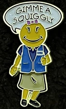 Rare "GIMME A SQUIGGLY" Girl Walmart Associate Pink Bow Moving Skirt Lapel Pin