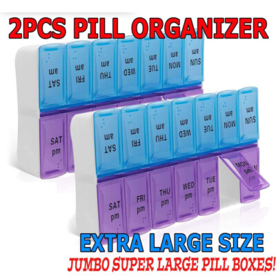2 pack Weekly Pill Box Organizer Twice a Day 7 day AMPM Organizer Case Medicine