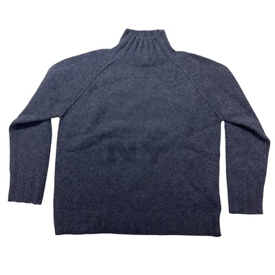 DKNY Sweater Mens Large Gray Knit Long Raglan Sleeve 100% Lamswool 
