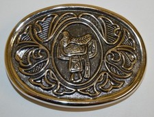 Nice Vintage Western Cowboy Saddle Ranch Silver Tone Belt Buckle