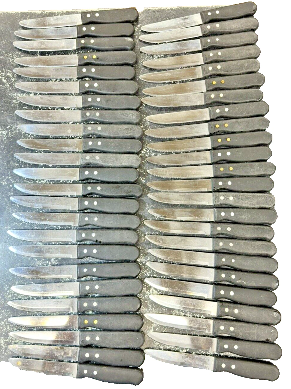64 pcs Winco K-85P Jumbo Steak Knife w / 5" Blade and Black Plastic Handle USED
