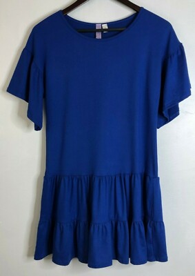francesca's NWT $44 Pullover Dress Top Tunic Royal Blue Size Small Ruffle Sleeve