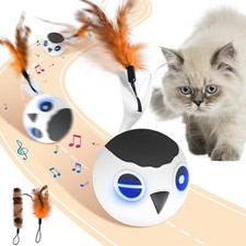 Interactive Cat Ball Toy - Automatic Chirping Bird with 2 Feather Tails, 4 Modes