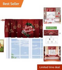 Charming 52x18in Red Christmas Valance with Rod Pocket for Easy Hanging