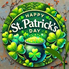 St. Patrick's Day Shamrock Pot Round Tin Metal Signs Home D cor 8x8
