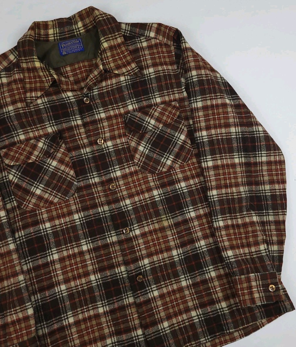 Vintage Pendleton Wool Loop Collar Brown Plaid Bu… - image 2