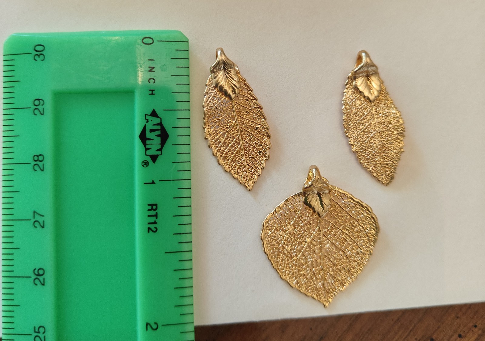 24K Gold Dipped Aspen Leaf Pendants lot of  3 Vin… - image 3