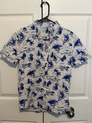Vineyard Vines Boys Size Large Blue/White Nautical Turtle Print Button DownShirt