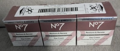 No7 Restore & Renew Face & Neck Multi-Action Day Cream SPF 25 Lot of 3 NIB