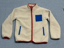 LEGO Jacket Kids Large White Sherpa Fleece Full Zip Lined Red Trim Blue Pockets