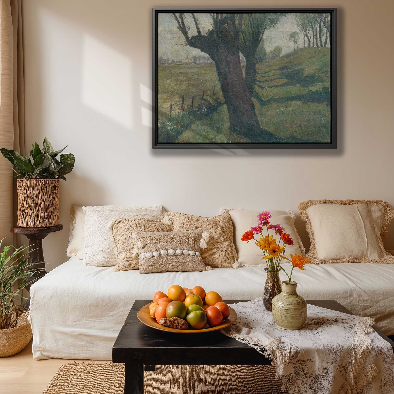 Rustic Landscape Oil Painting Wall Art Canvas Print Vintage Farmhouse Decor