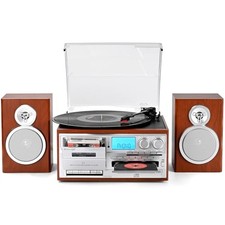 Record Player with Two Full-Range External Speakers 10 in 1 Vintage Red Brown