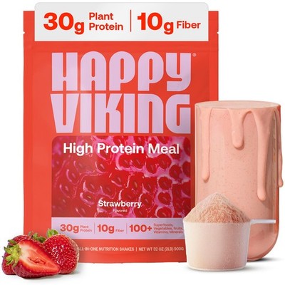 Happy Viking PlantBased Protein Powder +100 Superfoods Strawberry Meal Replac...
