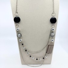 Y2K Multi Strand Silver Chain Layered Boho Statement Necklace Geometric Beads
