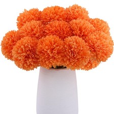 12 Pcs Artificial Chrysanthemums Fall Flowers Silk Orange Marigolds Flowers F...