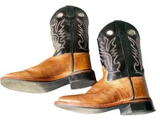 Old West Youth Boys Cowhide Western Boots Brown- BSY1814 Youth Size 1.5 D