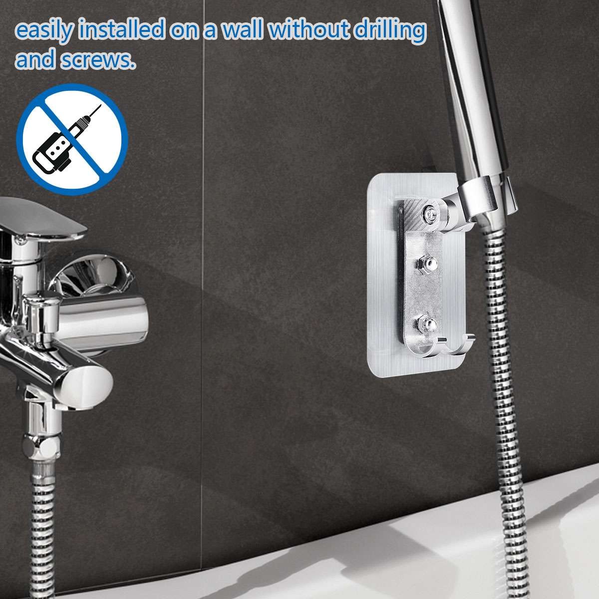 Adjustable Shower Head Holder Rack Handheld Wall Mount Bathroom Bracket w/ Hook