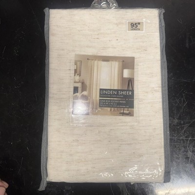 Linden Sheer Polyester Linen Blend One Rod Pocket Panel 52x95L Fits 1.5in Rod