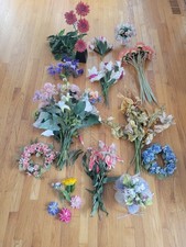 Huge Lot 15 Pcs Artificial Flowers  Faux Greenery - Lilies, Roses, Wreaths