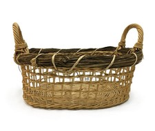 Large Wicker Basket Woven Square Pattern Coiled Grass Edge With Handles VTG