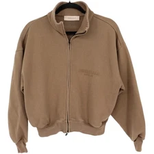 Essentials Fear of God Size XXS Tan Brown Cropped Full Zip Fleece Jacket Casual