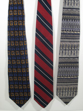 Lot of 3 Mens Silk Necktie USA Made Stripes~Geometric~Brammell~Fasson-Richards
