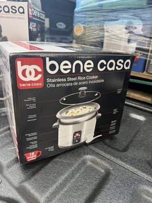 Bene Casa Stainless Steel Rice Cooker & Steamer 16 Cup Silver Black
