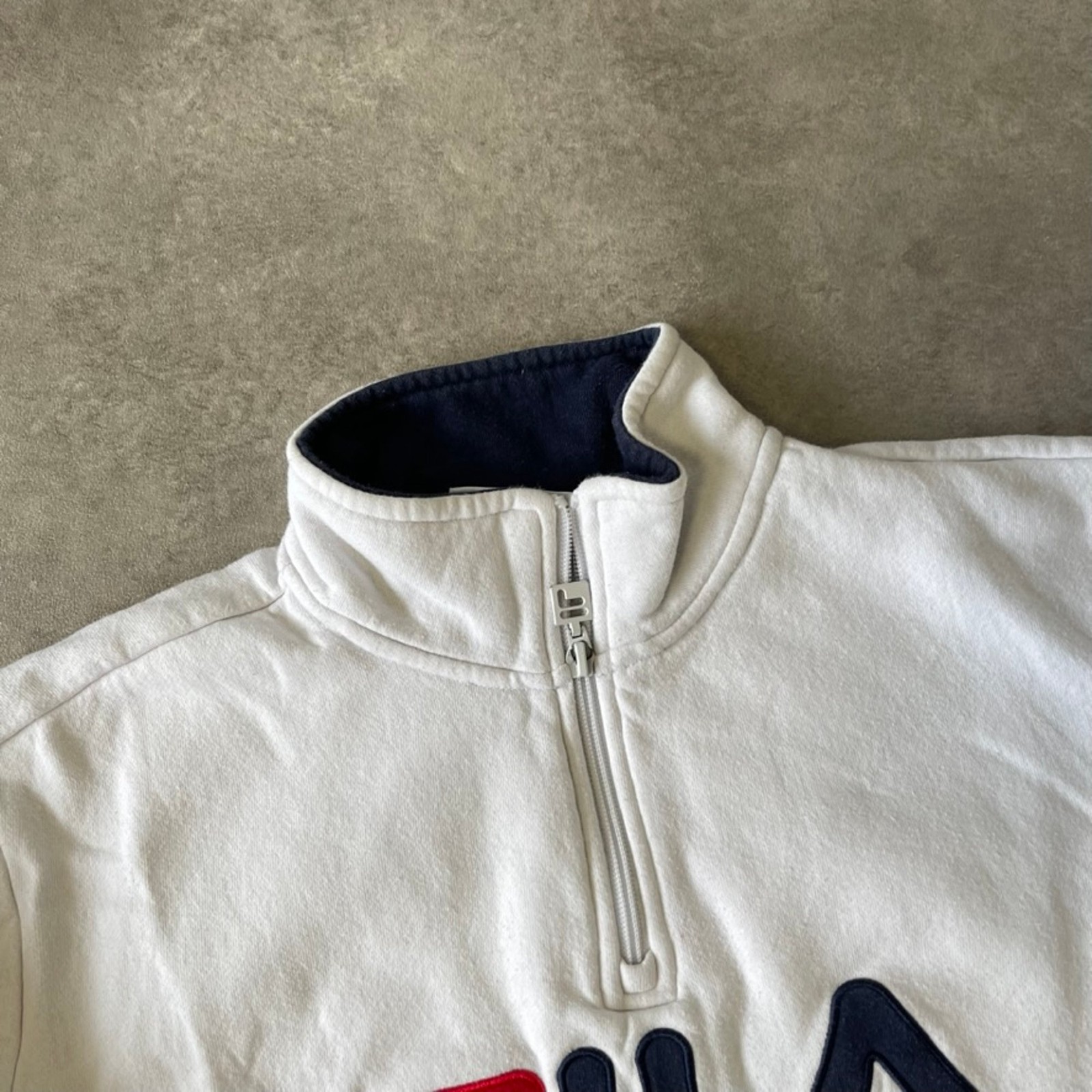 Fila Sweatshirt Mens Medium Y2K 1/4 Zip Logo Pullover Jumper, White image 7