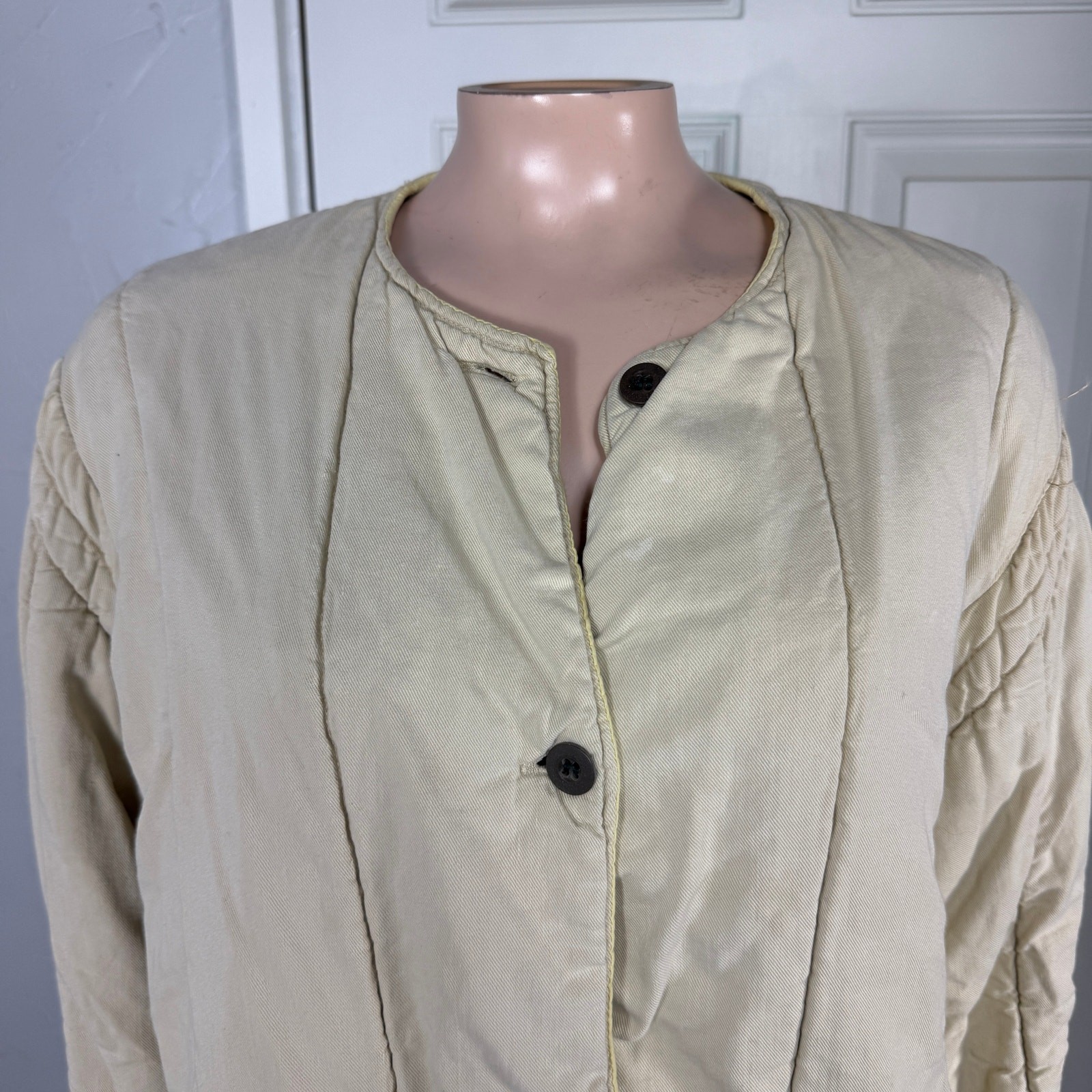 Vintage 40s 50s Quilted Liner Jacket Women's Cotton Button Cream HH7 image 4